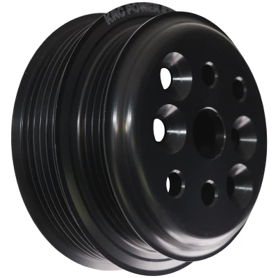 Water Pump Pulley, Serpentine, 6-Rib / 3-Rib, 4 in Diameter, Aluminum, Black Anodized, Small Block Chevy / Ford, Each - KRC38025400