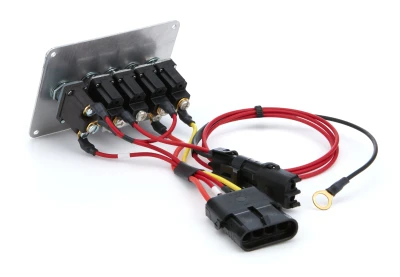 Switch Panel, Extreme, Dash Mount, 4.125 x 3 in, 4 Toggles / 1 Momentary Toggle, 3 Wheel Brake Harness, Dual Ignition, Black, Each. (Use Harness QCP-50-2021). - QCP-50-7713
