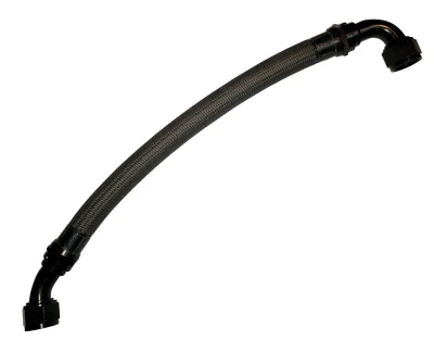 High Performance Radiator Hose,  Steel Braided, Black Nylon Monofilament, 18 in long, -16 AN, 45 degree & 90 degree ends - PPM941-18169045BK