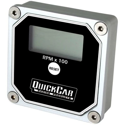 Quickcar Tachometer, QuickTach, 15000 RPM, Digital, 3 in Wide x 3 in Tall, Recall, 9V Battery, Waterproof, Aluminum, Black, Each. - QCP-611-100