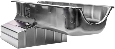8qt. Engine Oil Pan, Rear/ Wet Sump, 2 Piece Rear Main Seal, 8in. Deep, Inspection Hole on Oil Pan, Small Block Chevy, Steel, Each. (Fits LH & RH Dipstick Blocks). - CHA-CP55