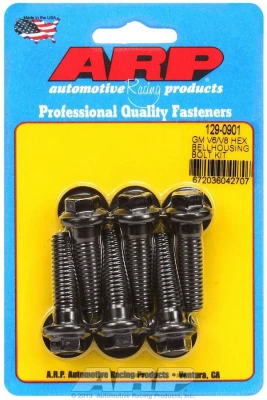 Bellhousing Bolt Kit, 3/8-16in. Thread, 1.37in. Long, Hex Head, Washers Included, Chromoly, Black Oxide, GM V6 / V8, Set of 6. - ARP129-0901