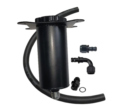 Rear End Fill Tank, 24 oz, 7 in Flange Mount, Aluminum, Black, 8 in tall, 3 in OD, AN 10 outlet, Hose, Hose Fittings.  KIT - PPM02010-KT