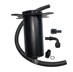Rear End Fill Tank, 24 oz, 7 in Flange Mount, Aluminum, Black, 8 in tall, 3 in OD, AN 10 outlet, Hose, Hose Fittings.  KIT