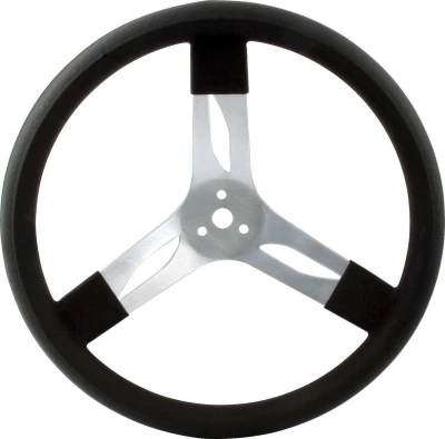 Steering Wheel, 15 in Diameter, 2 in Dish, 3-Spoke, Black Rubberized Grip, Aluminum, Natural, Each - QCP-68-001