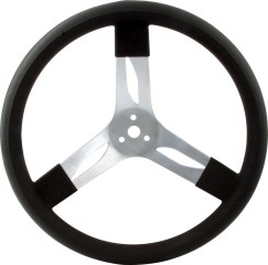 Steering Wheel, 15 in Diameter, 2 in Dish, 3-Spoke, Black Rubberized Grip, Aluminum, Natural, Each