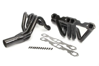 Mid Length Headers, IMCA Modified, 1.75in. Primary, 3.5in. Collector, Includes Gaskets and Hardware, Steel, Black Paint, Small Block Chevy, Pair. (Fits Bandit, BMS, Dirtworks, GRT, Harris, Hoffman, Jet, Larry Shaw, Xtreme Chassis') - SCH1106