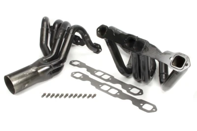 Mid Length Headers, IMCA Modified, 1.75in. to 1.875in. Primary, 3.5in. Collector, Includes Gaskets and Hardware, Steel, Black Paint, Small Block Chevy, Pair. (Fits Bandit, BMS, Dirtworks, GRT, Harris, Hoffman, Jet, Larry Shaw, Xtreme Chassis') - SCH1106-V