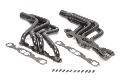 Full Length Step Headers, Street Stock, 1.625in. to 1.75in. Primary, 3in. Collector, Steel, Black Paint, Small Block Chevy, Fits Camaro and Monte Carlo, Pair. - SCH165VA