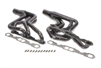 Full Length Headers, Street Stock, 1.625in. to 1.75in. Primary, 3in. Collector, Step Style, Includes Gaskets and Hardware, Steel, Black Paint, Small Block Chevy, Fits Malibu, Monte Carlo, Grand Prix, Regal, Cutlass, and 1970-1981 Camaro/ Firebird, Pair. - SCH185V