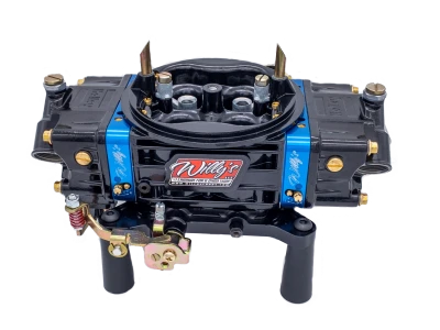 Willy's HP Alcohol Carburetor, 4-Barrel, 750 CFM, Square Bore, No Choke, Mechanical Secondary, Dual Fuel Inlet, Aluminum, Black Powder Coat with Blue Anodized, Each. (Made for 355-406 C.I. Engines.) - WLY64001