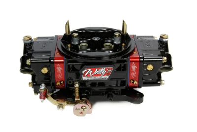 Willy's Gas Carburetor, Circle Track, 355-406 C.I., 4-Barrel, 750 CFM, Square Bore, No Choke, Mechanical Secondary, Dual Inlet, Aluminum, Black Powder Coat / Red Anodized, Each. - WLY64002