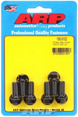 Motor Mount Bolt Kit, Hex Head, Washers Included, Chromoly, Black Oxide, Mount to Block, GM V6 / V8, Set of 6. - ARP130-3102