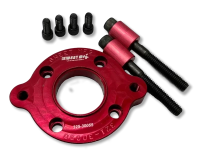 Power Steering Pump Adapter, Aluminum, Red Anodized, Sweet PTO Pump to Peterson R-4 Pump, Kit - SWE325-30055