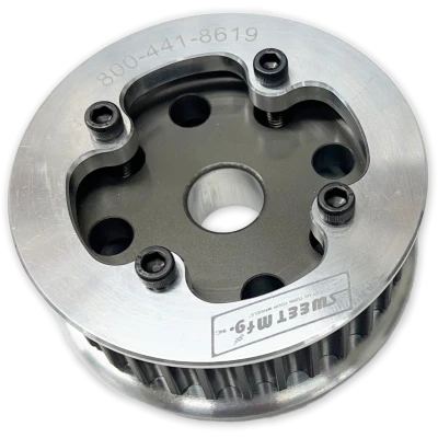 Power Steering Pump Pulley, HTD, 33 Tooth, Press-On, Belt Guides, Aluminum, Black Anodized, Eachs - SWE301-30043