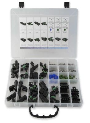 Weatherproof Connector Kit 232 Pc. Kit Incl. Assortment of 14 Male And Female Connectors 120 Crimp Terminals 80 Seals For 12-20 Gauge Wire Plastic Storage Case - MRG40010G