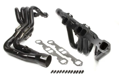 Full Length Headers, IMCA Modified Try-Y, 1.75 to 1.875in. Primary, 3.5in. Collector, Includes Gaskets and Hardware, Steel, Black Paint, Small Block Chevy, its Bandit, BMS, Dirtworks, GRT, Harris, Hoffman, Jet, Larry Shaw, and Xtreme, Pair. - SCH1106VY