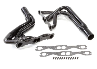 Full Length Headers, IMCA Modified, 1.625in. Primary, 3in. Collector, Includes Gaskets and Hardware, Steel, Black Paint, 602 Crate, Small Block Chevy, Fits BMS, Dirt Works, Hoffman, Jet, KMOD, Pierce, Sardeson, Smileys and Victory, Pair. - SCH1185CM2
