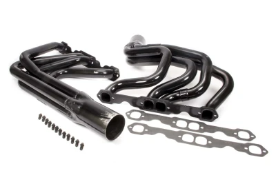 Full Length Headers, IMCA Modified, 1.75in. Primary, 3.5in. Collector, Includes Gaskets and Hardware, Steel, Black Paint, Small Block Chevy, Fits BMS Dirt Works, Hoffman, Jet, KMOD, Pierce, Sardeson, Smileys and Victory, Pair. - SCH1186