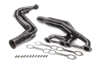Full Length Headers, Dirt Late Model, 1.75 to 1.875in. Primary, 3.5in. Collector, Includes Gaskets and Hardware, 18 Degree Heads, Steel, Black Paint, Small Block Chevy, Fits Rocket (Not XR1) and Bernheisel, Pair. - SCH142-525LV18