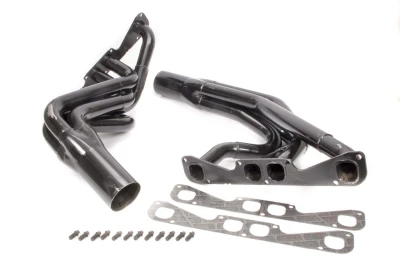 Full Length Headers, Dirt Late Model, 1.75 to 1.875in. Primary, 3.5in. Collector, Includes Gaskets and Hardware, Spread Port Heads, Steel, Black Paint, Small Block Chevy, Fits Rocket (Not XR1) and Bernheisel, Pair. - SCH142-525LVSP