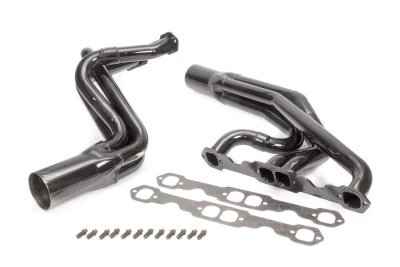 Full Length Headers, Dirt Late Model, 1.75in. Primary, 3.5in. Collector, Includes Gaskets and Hardware, Steel, Black Paint, Small Block Chevy, Fits Barry Wright, Bullitt, GRT, PPM, Pierce, Shaw, Rayburn, Stinger, TNT, and Warrior, Pair. - SCH142-605LG