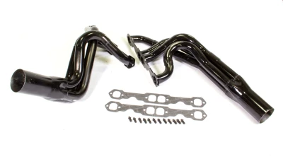 Full Length Headers, Dirt Late Model, 1.75 to 1.875in. Primary, 3.5in. Collector, Includes Gaskets and Hardware, Steel, Black Paint, Small Block Chevy, Fits Barry Wright, Bullitt, GRT, PPM, Pierce, Shaw, Rayburn, Stinger, TNT, and Warrior, Pair. - SCH142-605LVG