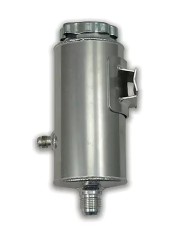 Power Steering Reservoir, Economy, 6 in Tall x 3 in OD, Left Side 6 AN Male Inlet, Bottom 10 AN Male Outlet, Weld on Bracket, Aluminum, Natural, Each