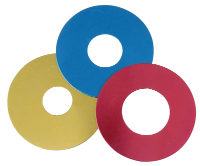 Water Outlet Restrictors, 2-1/8 in OD, 5/8 in 3/4 in 1 in ID, Aluminum, Blue / Gold / Red Anodized, Small Block Ford / GM V6 / V8, Set of 3 - PPM626-18583440