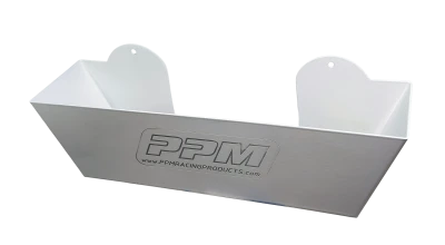 Wheel Cover Holder, Wall Mount, 3-1/2 in Deep, 15 in Wheel Covers, Aluminum, White Powder Coat, Each - PPM122-05