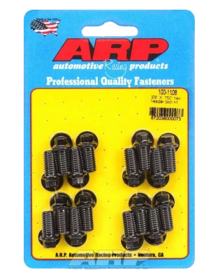 Header Bolt, 3/8-16 in Thread, 0.75 in Long, Hex Head, Chromoly, Black Oxide, Universal, Set of 16. - ARP100-1108