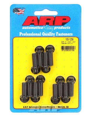 Header Bolt, 3/8-16 in Thread, 1 in Long, 12 Point Head, Chromoly, Black Oxide, Universal, Set of 12. - ARP100-1209