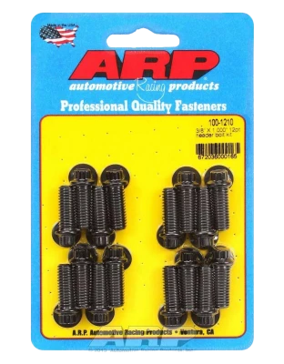 Header Bolt, 3/8-16 in Thread, 1 in Long, 12 Point Head, Chromoly, Black Oxide, Universal, Set of 16. - ARP100-1210