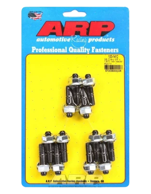 Header Stud, 3/8 in Diameter, 1.67 in Long, Hex Nuts, Chromoly, Black Oxide, Small Block Chevy, Set of 12. - ARP100-1412