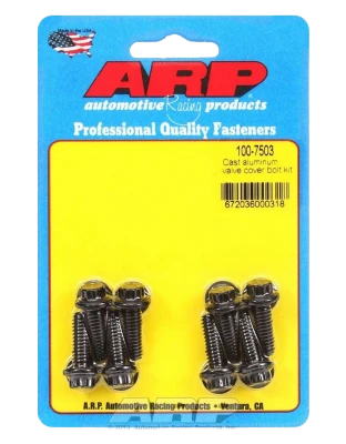 Valve Cover Fastener, Bolt, 1/4-20 in Thread, 0.812 in Long, 12 Point Head, Washers Included, Chromoly, Black Oxide, Set of 8. - ARP100-7503