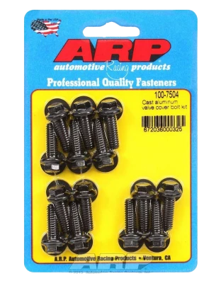 Valve Cover Fastener, Bolt, 1/4-20 in Thread, 0.812 in Long, Hex Head, Washers Included, Chromoly, Black Oxide, Set of 14. - ARP100-7504