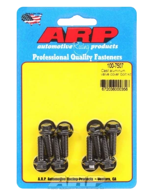 Valve Cover Fastener, Bolt, 1/4-20 in Thread, 0.812 in Long, Hex Head, Washers Included, Chromoly, Black Oxide, Set of 8. - ARP100-7507