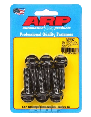 Bellhousing Bolt Kit, 3/8-16in. Thread, 1.37in. Long, Hex Head, Washers Included, Chromoly, Black Oxide, GM V6 / V8, Set of 6. - ARP129-0901