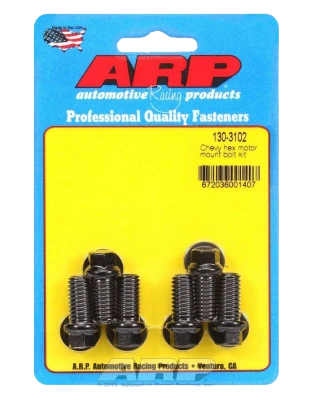 Motor Mount Bolt Kit, Hex Head, Washers Included, Chromoly, Black Oxide, Mount to Block, GM V6 / V8, Set of 6. - ARP130-3102
