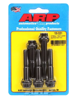 Water Pump Bolt Kit, 12 Point Head, Washers Included, Chromoly, Black Oxide, Long Water Pump, Chevy V8, Kit. - ARP130-3201