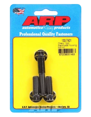 Thermostat Housing Bolt Kit, 3/8 in Male thread, 1.000 / 2.000 in Long, 12 Point Head, Washers Included, Chromoly, Black Oxide, Chevrolet, Kit. - ARP130-7401