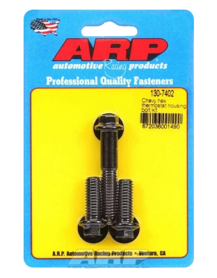 Thermostat Housing Bolt Kit, 3/8 in Male Thread, 1.000 / 2.000 in Long, Hex Head, Washers Included, Chromoly, Black Oxide, GM V6 / V8, Kit. - ARP130-7402