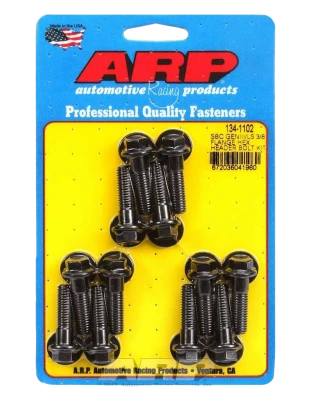 Header Bolt, 8 mm x 1.25 Thread, 1.181 in Long, Hex Head, Washers Included, Chromoly, Black Oxide, GM LS-Series, Set of 12. - ARP134-1102