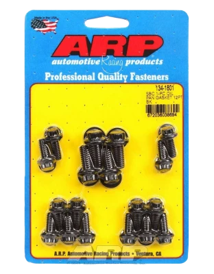 Oil Pan Bolt Kit, 12 Point Head, Washers Included, Chromoly, Black Oxide, 1-Piece Rubber Gasket, Small Block Chevy, Kit - ARP134-1801