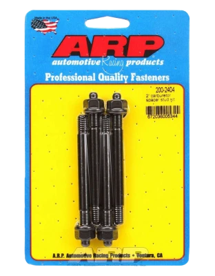 Carburetor Stud, 5/16-18 and 5/16-24 in Thread, 3.7 in Long, Hex Nuts, Chromoly, Black Oxide, Set of 4. - ARP200-2404