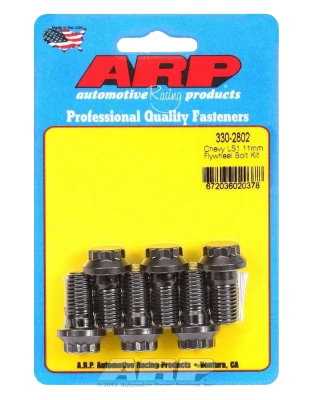Flywheel Bolt Kit, Pro Series, 11 mm x 1.50 Thread, 0.880 in Long, 12 Point Head, Chromoly, Black Oxide, GM LS-Series, Set of 6 - ARP330-2802