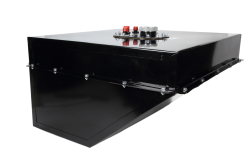 Fuel Cell and Can, Circle Track, Wedge, 22 gal, 24.5 x 24.5 x 15 in Tall, 10 AN Male Outlet, 8 AN Male Return, 8 AN Male Vent, Steel, Black Powder Coat, Each
