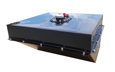 Fuel Cell and Can, Circle Track, Wedge, 22 gal, 24.5 x 24.5 x 15 in Tall, 10 AN Male Outlet, 8 AN Male Return, 8 AN Male Vent, Steel, Black Powder Coat, Each - RCI1222FD