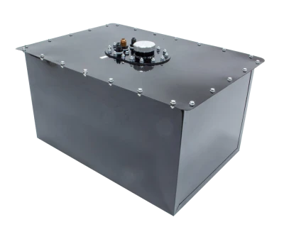 Fuel Cell and Can, Circle Track, 22 gal, 18.5 in Wide x 26 in Deep x 15.5 in Tall, 10 AN Male Outlet, 8 AN Male Return, 8 AN Male Vent, Steel, Black Powder Coat, Each - RCI1222GD