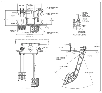 Pedal Assembly, Tru-Bar, Brake / Clutch, 6.25 and 5.10 to 1 Ratio, 11.880 and 10.020 in Long Pedals, Reverse Swing Mount, Aluminum, Black Paint, Each - WIL340-15075